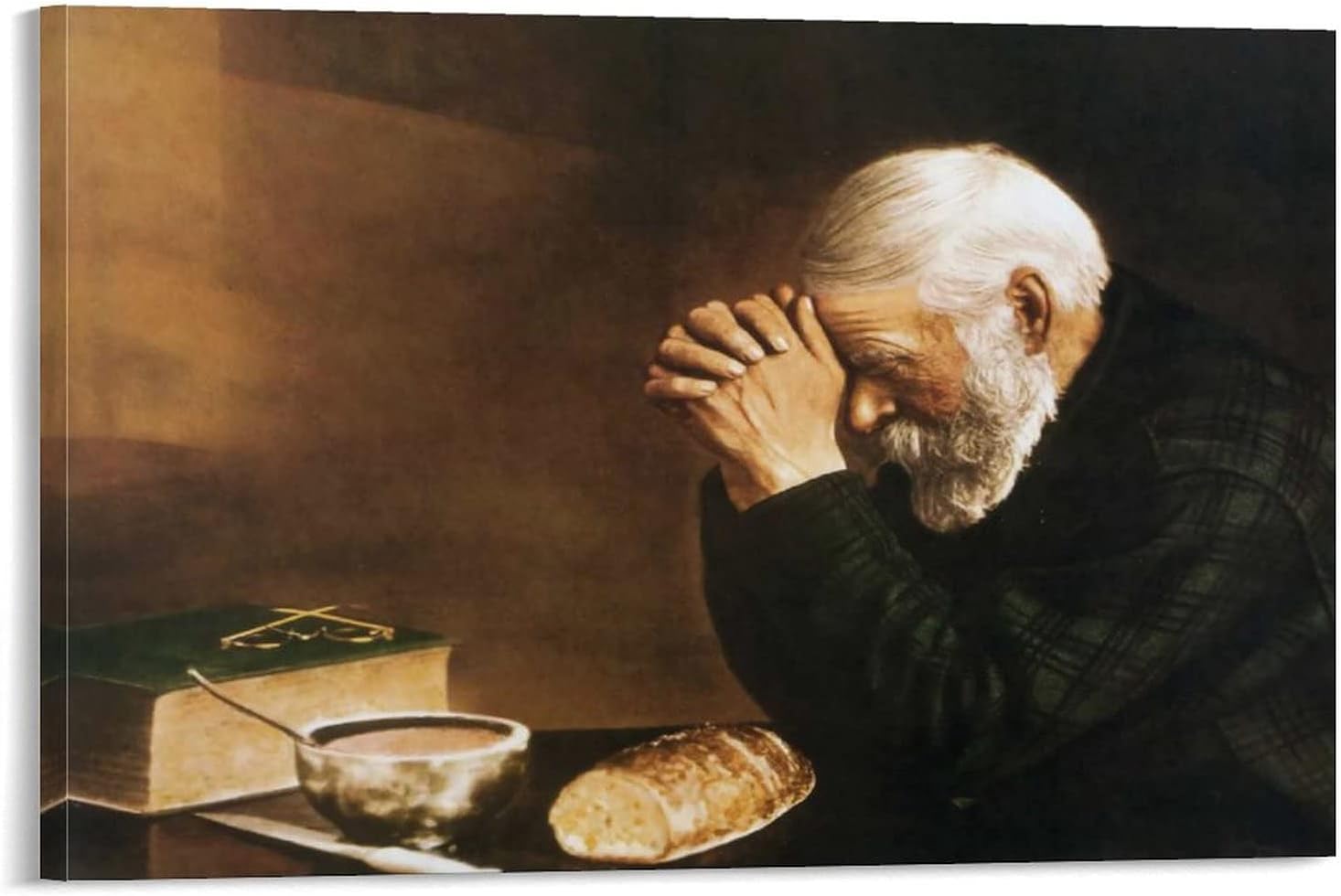 Daily Bread Man Praying at Diner Table Grace Reliable Wall Picture Poster Canvas spray printing art Cold Wall restaurant wall art picture printing modern family bedroom decoration Poster(Frame)16x24inch