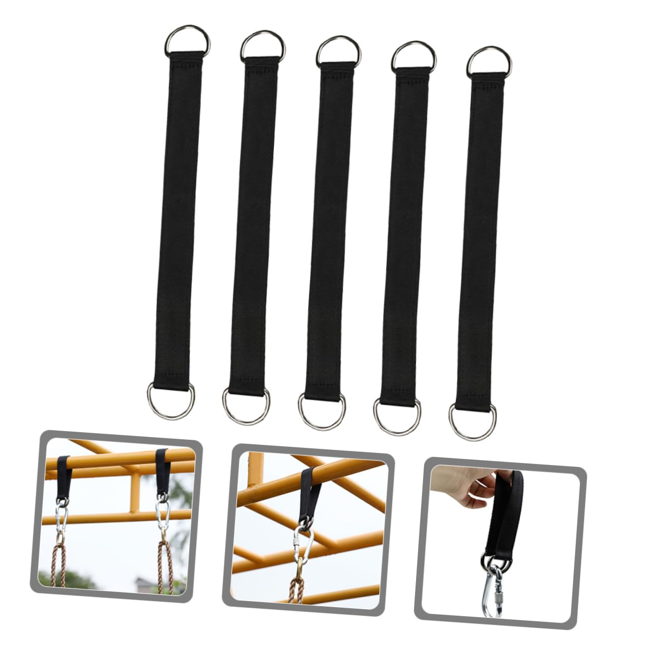 TOYANDONA 5 Ensembles Sangle De Boucle Swing Balançoire Remplacement De Plein Air Bretelles Chaise Hamac Suspendue Sangle De Swing d'arbre Black en Polyester 5 Pièces * 5