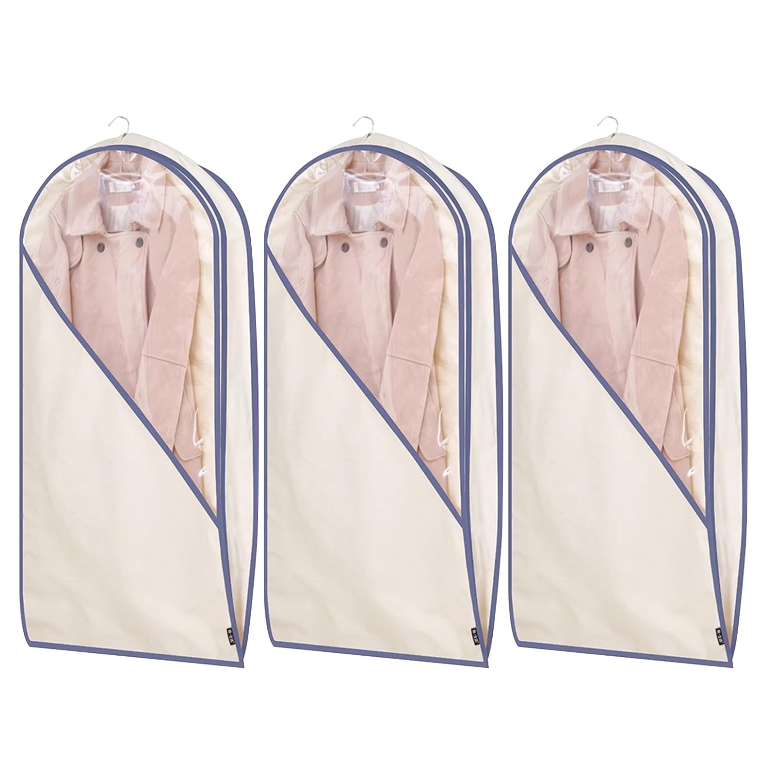 DFGHNBVC Cotton Garment Bags For Dresses Coats | Breathable Storage Bags, Pack Of 3,Blue-130Cm/51In