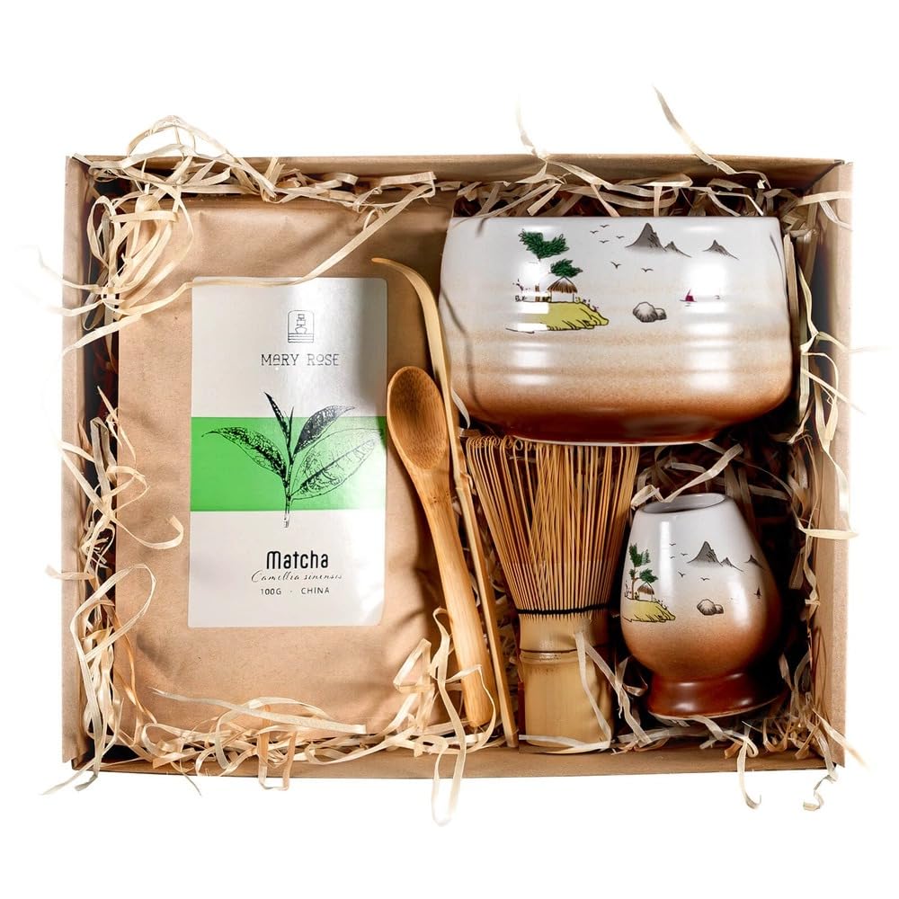 Mary Rose Matcha Set con Accessori | Mary Rose Matcha Tè Verde 100g | Matchawan | Kusenaoshi | Accessori in Bambù Chasen Chashaku