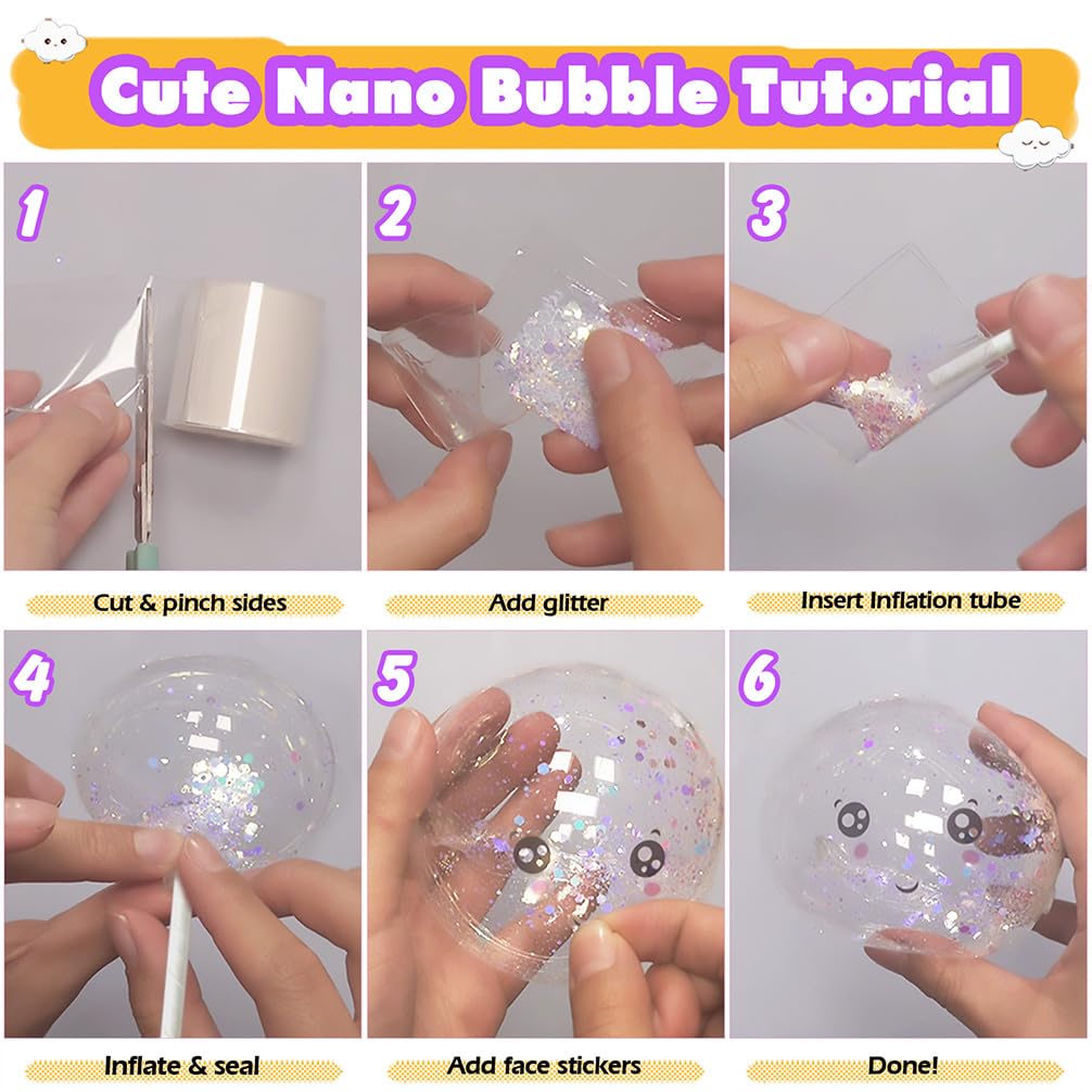 FUNSHOWCASE Nano Tape Bubble Kit with Clay, Marker, 6-Design Guide Squishy Maker Set