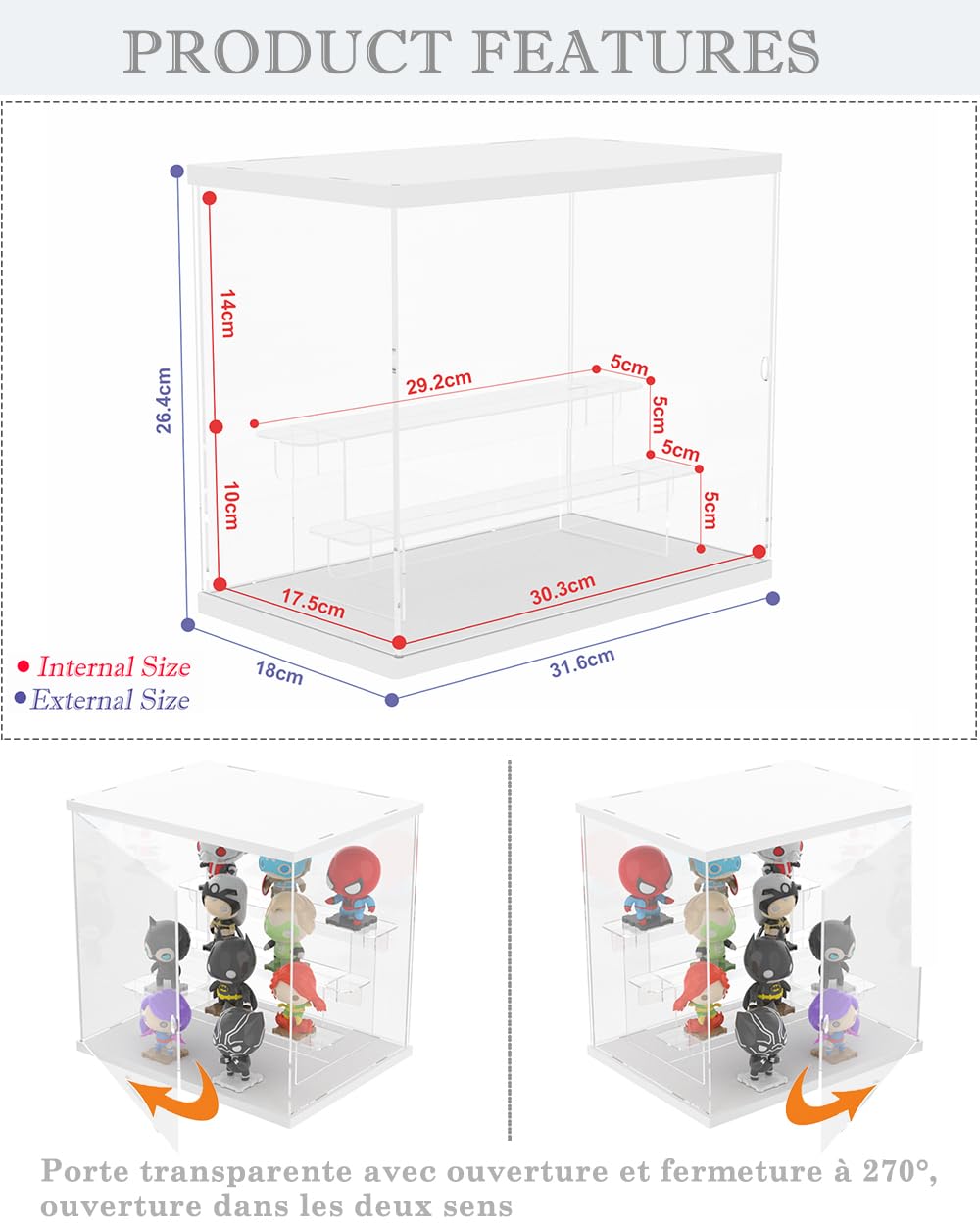 DuvinDD - Vitrina acrílica transparente de 3 niveles, pequeña vitrina para colección vitrina para escaparate de coche, miniatura, almacenamiento de perfume (base blanca, 31,6 x 18 x 26,5 cm)