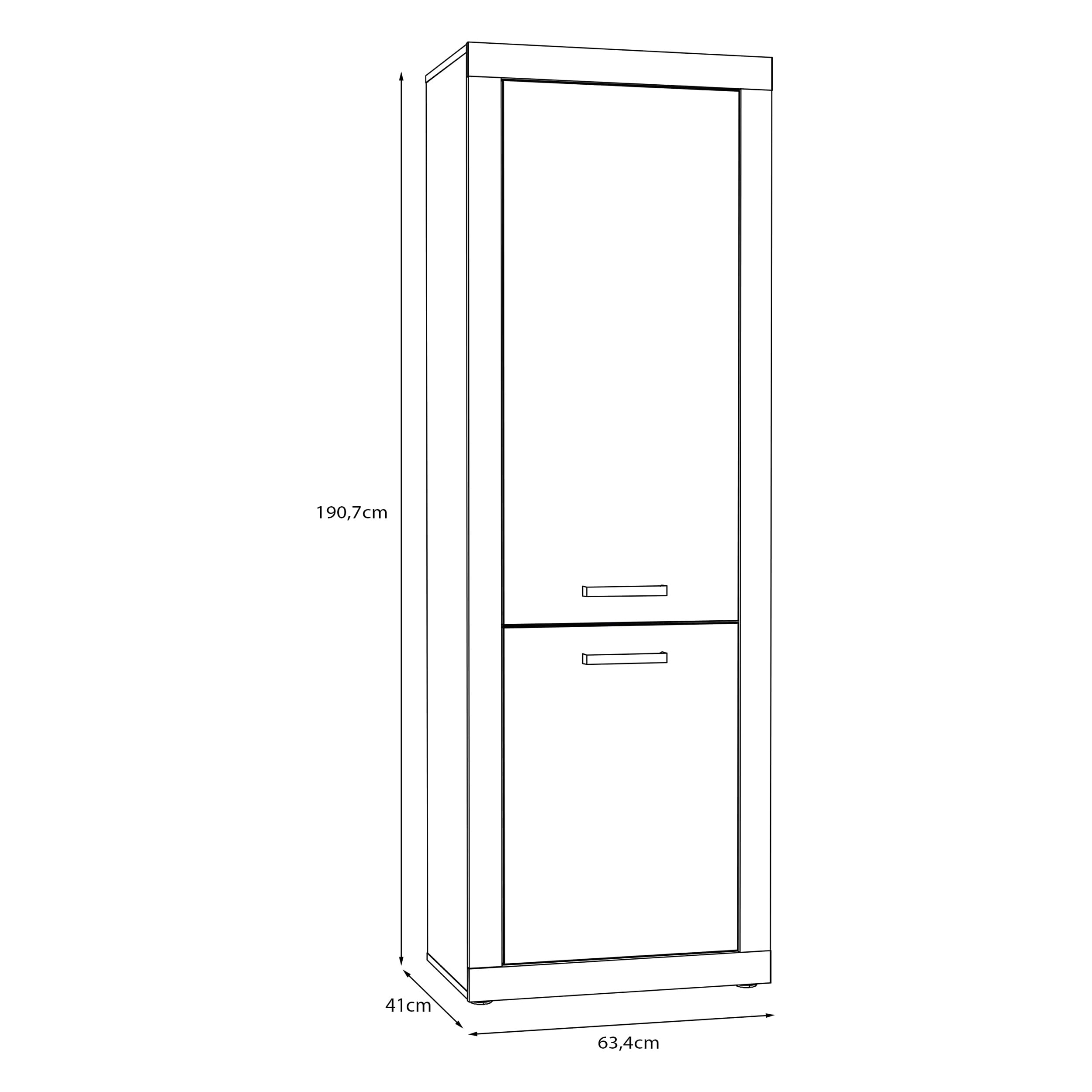 Forte BACCIO Schrank 60 70, moderner Schrank für Wohn-/Esszimmer, 2-türig, Holzwerkstoff, Mauvella Eiche Holzdekor, 63,4 cm breit x 190,7 cm hoch x 41 cm tief