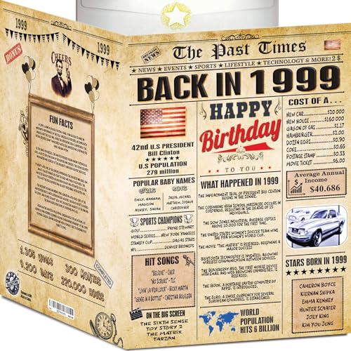 26th Birthday Card for Women Men - Back In 1999 Newspaper - 26th Happy BIRTHDAY card - 26th birthday gift for Her Him - JUMBO A4 size - 26th birthday decorations - Best gifts for 26 year old man woman