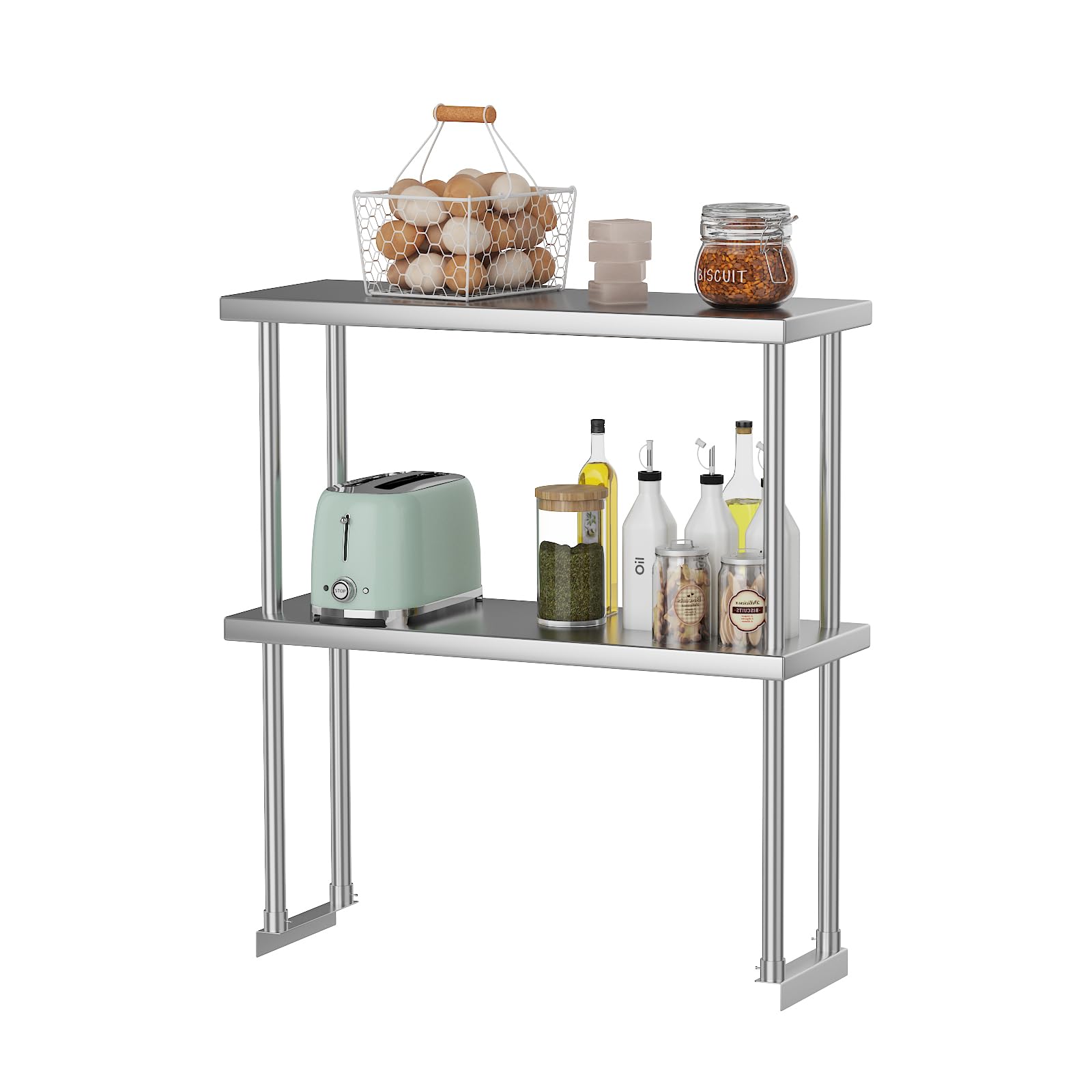 12"X30" Stainless Steel Double Overshelf, 2-Tier Adjustable NSF Certified Shelf for Prep & Work Table, Commercial Restaurant, Kitchen, Garage, Utility Room Use-image-46