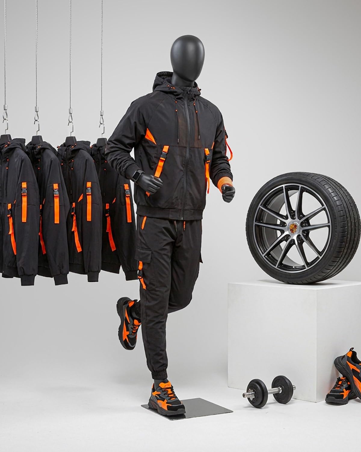 Matte Black Life Size Mannequin Running Posture, Detachable Full Body Mannequins Dress Form for Clothes Display, Sports Retail Window Manikin Torso Stand(Male)