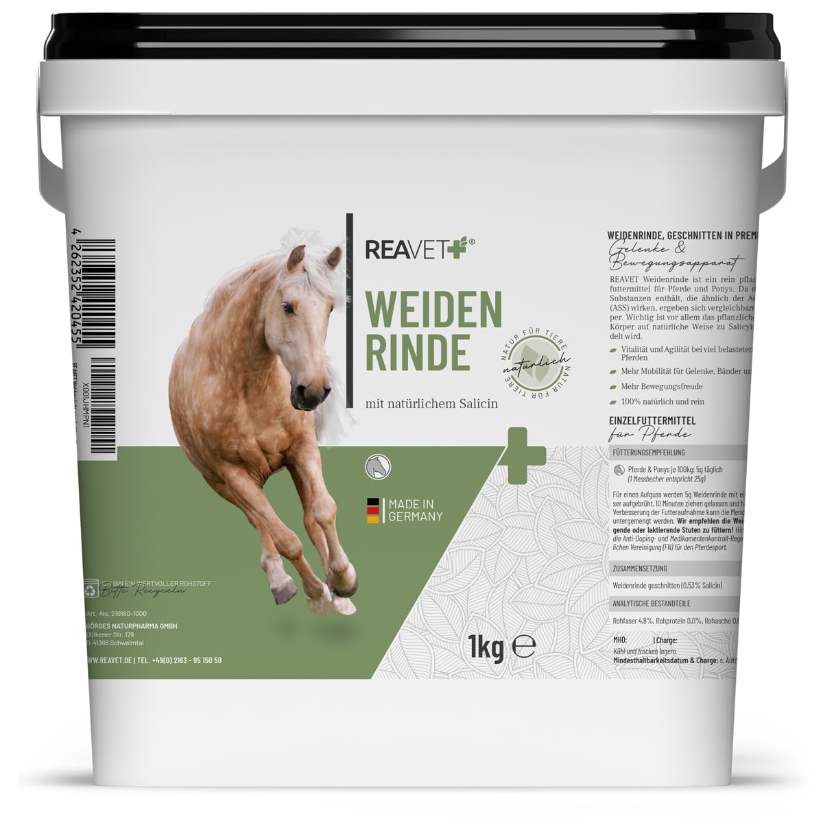 ReaVET Weidenrinde geschnitten für Pferde 1kg – Naturrein in Premiumqualität, Unterstützt Gelenke, Immunsystem & oxidativen Stress I Salicin I Aus Silberweide Rinde, Ohne Zusätze