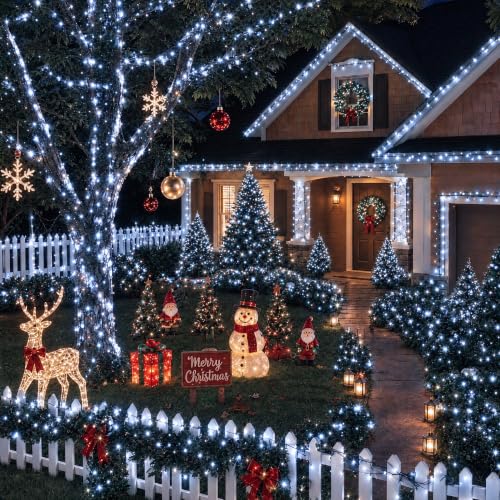 TW SHINE White Christmas Lights, Total 400 LED 132FT Outdoor Christmas Lights Plug in with 8 Modes, Waterproof Light Outdoor Green Wire, Indoor Xmas Decorations for Party Yard House Decor by TW SHINE - Used condition - Image 6