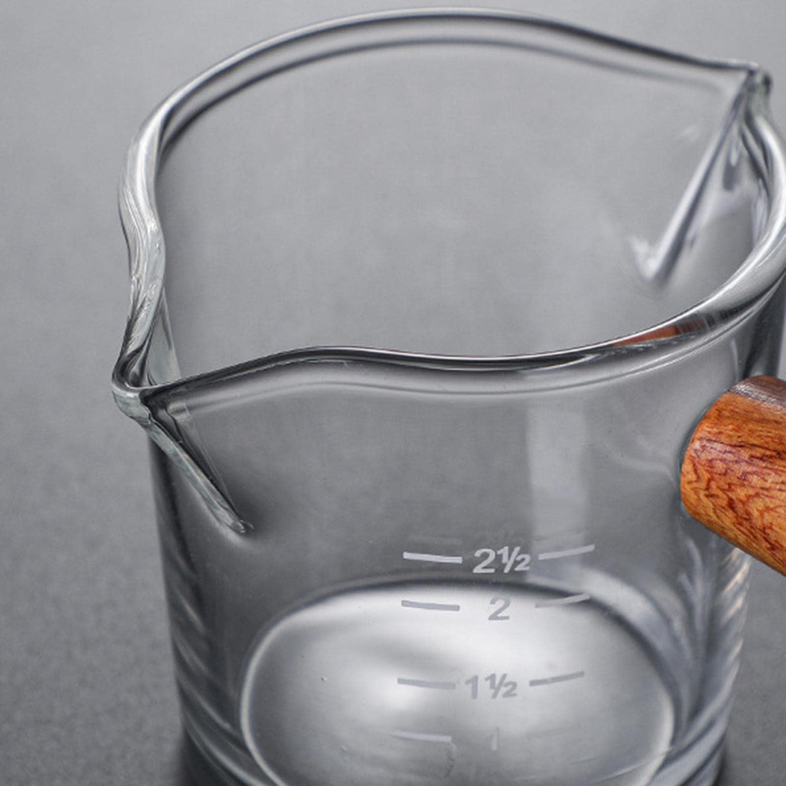 Lot de 5 tasses à mesurer transparentes à double bec avec poignée en bois pour barista Milk Bar B Style B