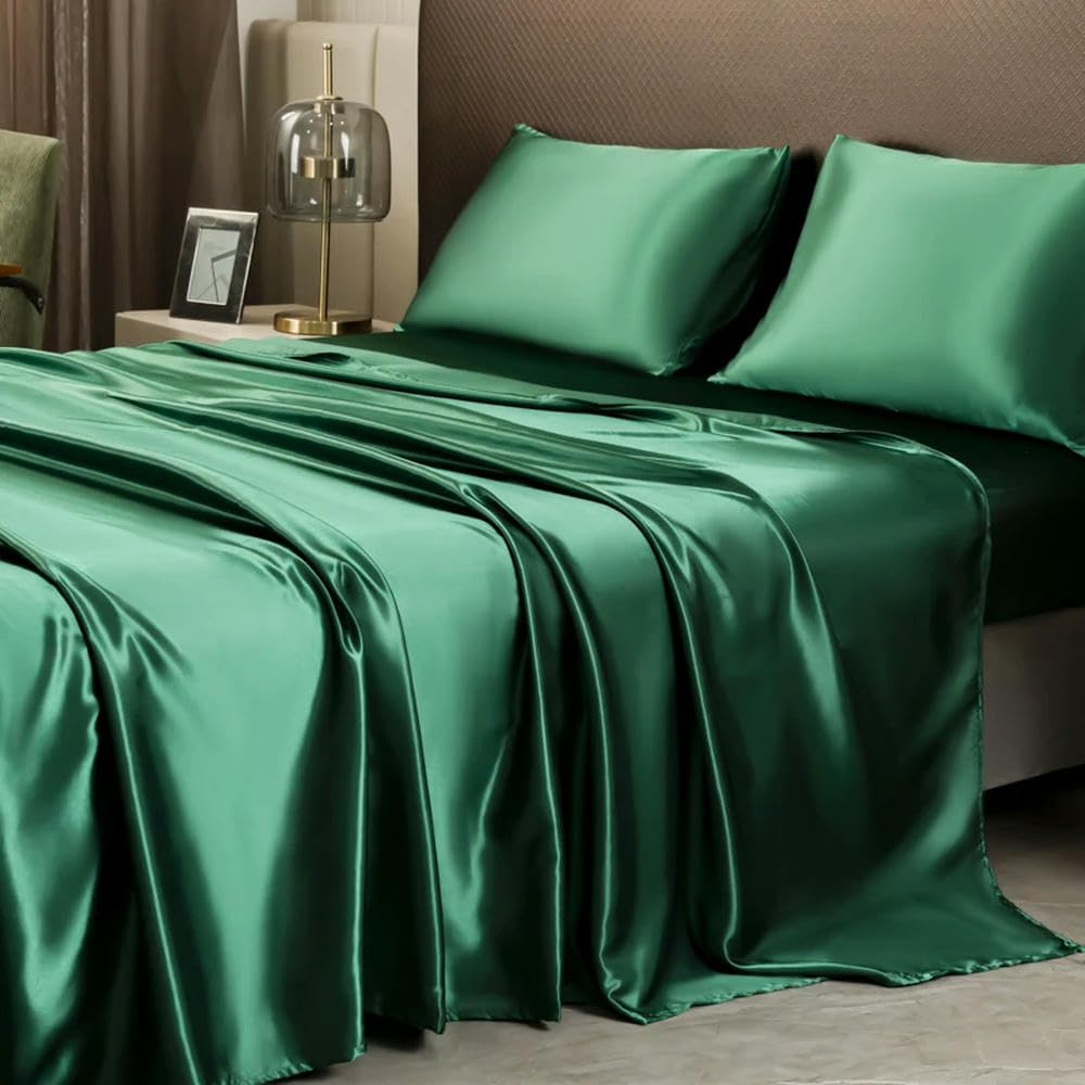 Juego de sábanas - Ropa de Cama de Seda Satinada - Sábanas y Fundas de Almohada - Bolsillos Profundos - Fácil Ajuste - Sábanas de Hotel Suaves y Transpirables - Juego de 3 Piezas