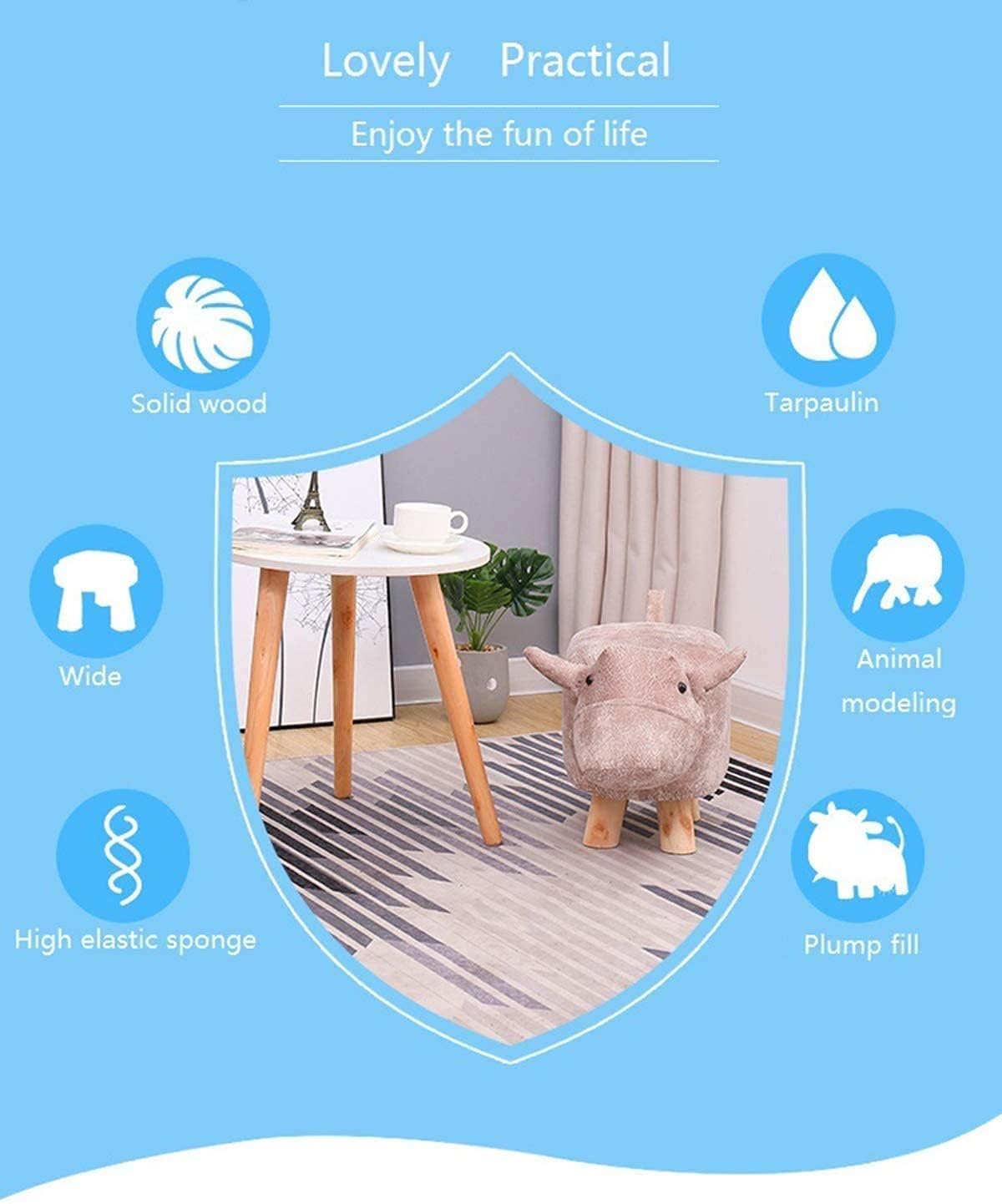 Cute Animal Footstools, Footrest Ottoman with Soft Padded Cushion and Non-Slip Feet, Kids & Adult Pouffe Footstool for Bedroom, Living Room or Entryway,Gift for Kids (Coffee Elephant)