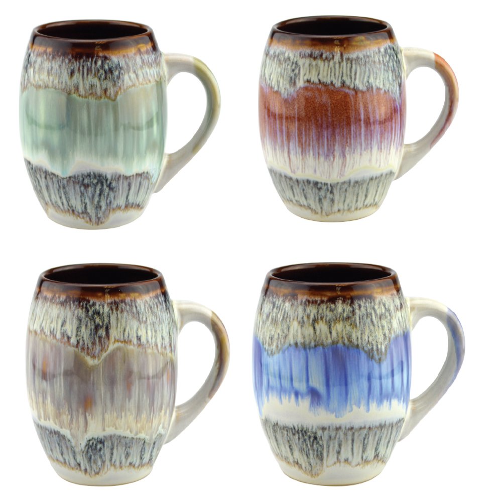 Rockin GearMug Glazed Ceramic Coffee Mugs, Large Mug Set of 4 Sturdy Gorgeous Kitchen Decor Cup 20 oz Sets, Microwave Safe Unique Modern Cafe Cups, Best Oversized Mug Gifts