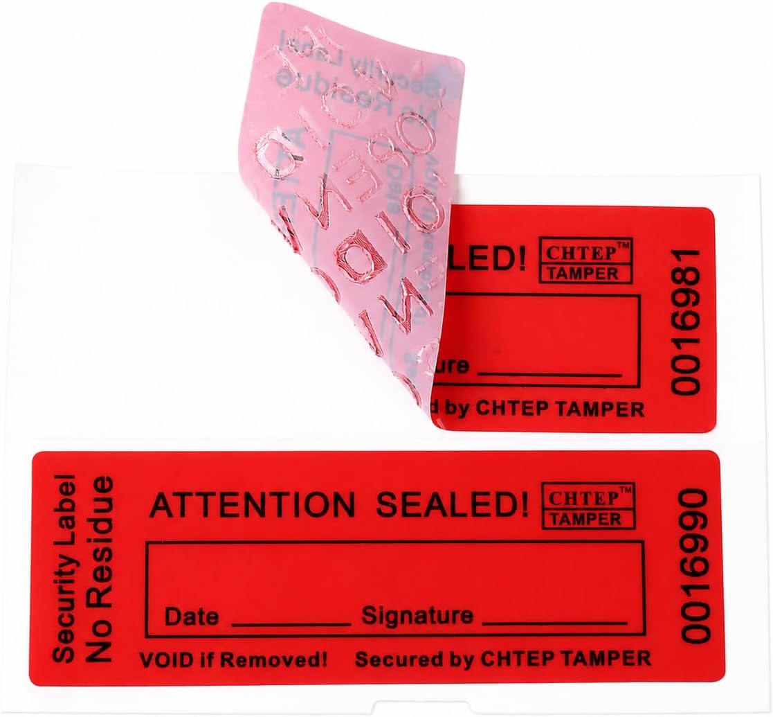 ChtepTamper Tamper Evident Stickers, Red, 0.8 x 2.4 Inches
