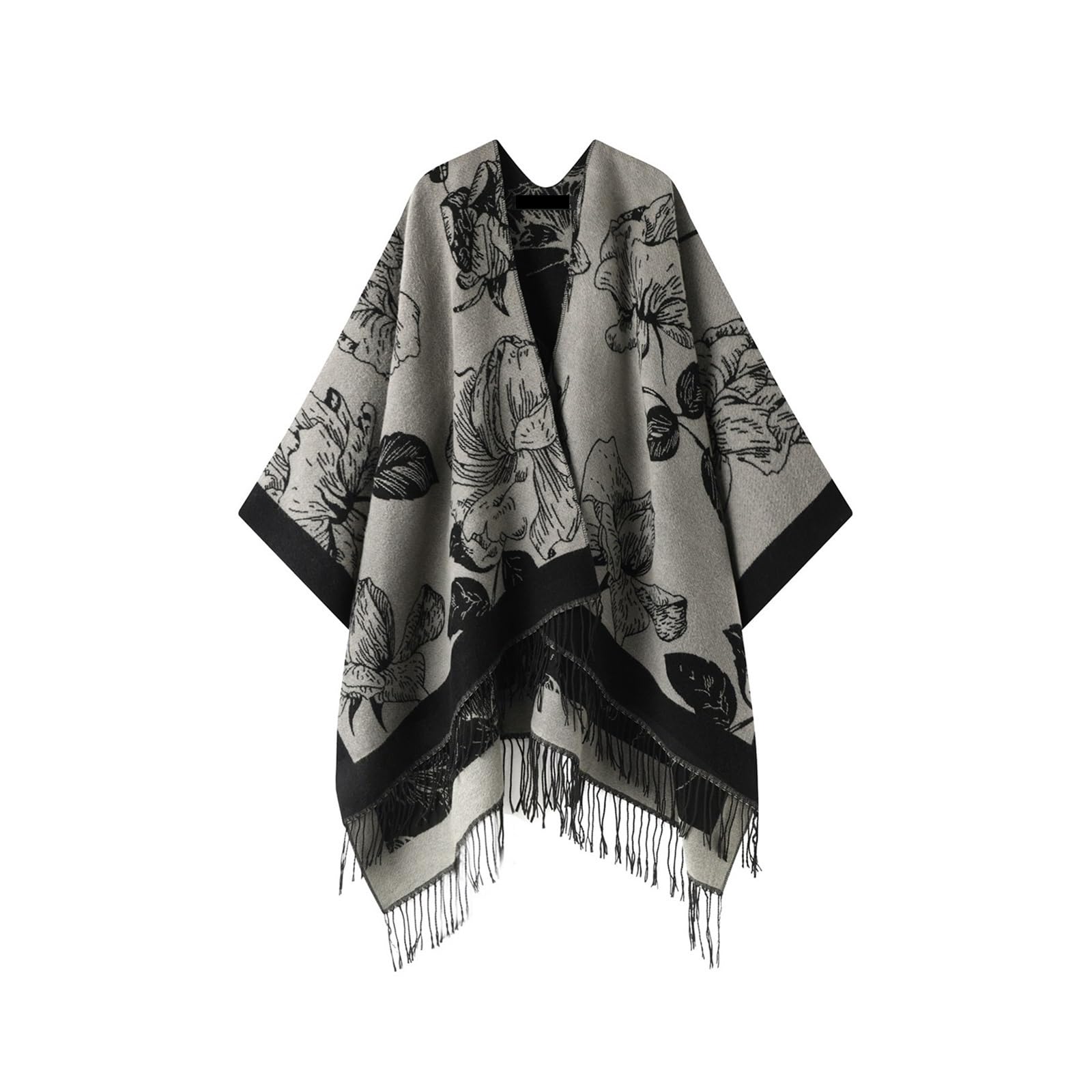 Women's Open Front Poncho Knitted Plaid Shawl Wrap Cape Tassel Cardigan Sweater Womens Scarf