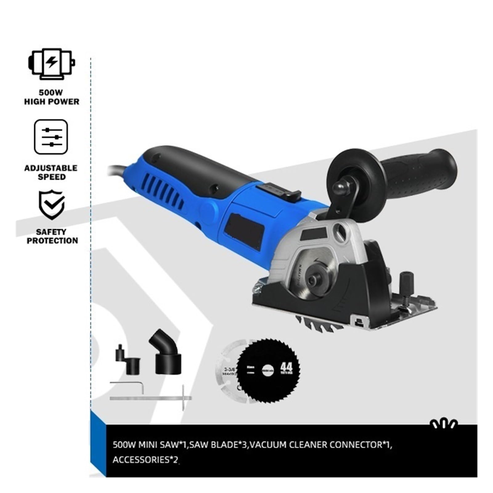 Mini circolare 500W Taglio di binari Tagliapiastrelle in legno e metallo Tagliapiastrelle elettrico a 3 lame(500W Mini Saw-Set1)