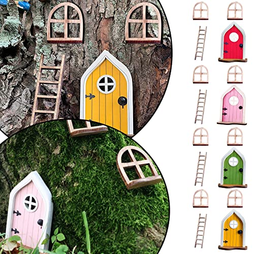 Rotors Fairy Door For Tree Decorations Miniature Elf Door For Tree Décor Fairy Garden Accessories Outdoor Decor Kit Tree Stump Decor Gnome Door Set Garden Art Outdoor For Kids Window (Style-16) #TOP1