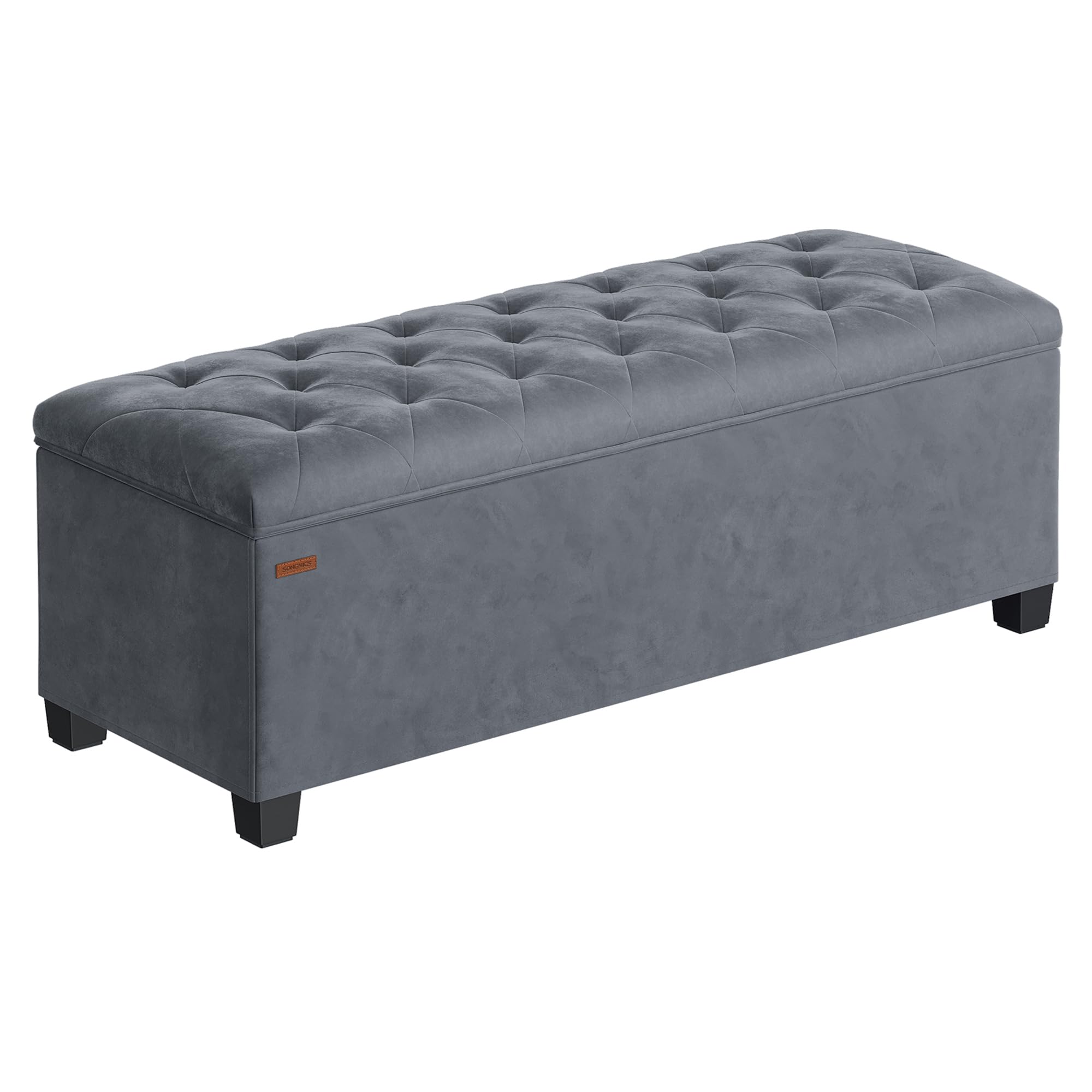 SONGMICS Cassapanca, Pouf Contenitore, Poggiapiedi 40 x 110 x 39 cm, Ottomano con Gambe in Legno, Regge fino a 300 kg, per Soggiorno, Camera da Letto, Dormitorio, Grigio Ardesia LSF089G01