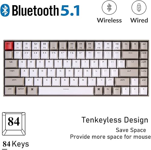 Miniatura 2 de Keychron Teclado mecánico para juegos K2 inalámbricocableado 84 teclas teclado mecánico retro para máquina de escribir teclado Bluetooth multitarea