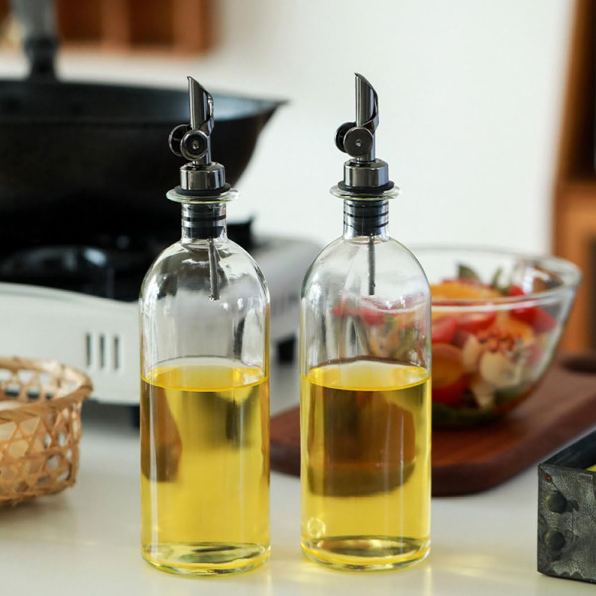 Homoyoyo Dispenser Olio da Cucina in Vetro 500ml 2 Pezzi Contenitore per Condimenti e Aceto Robusto per Uso Prolungato per Ristorante e Centro Commerciale