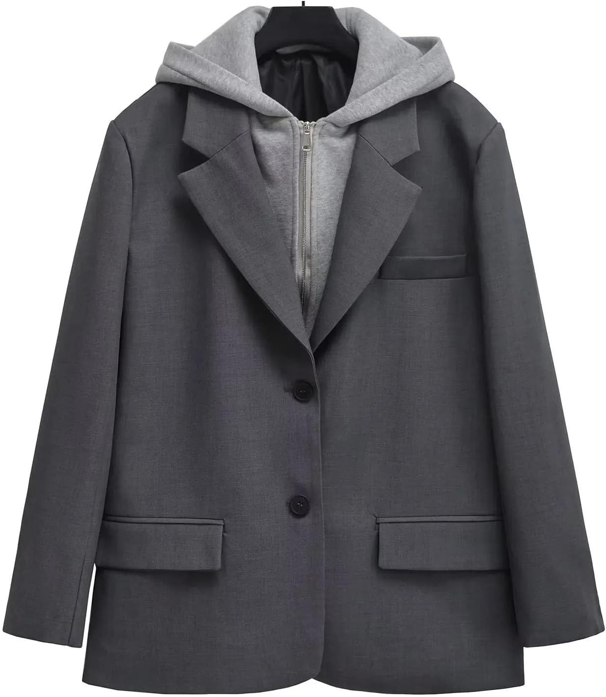 Hndudnff Women's Casual Suit Jacket Single Breasted Hooded Two-Piece Splicing Suit Jacket