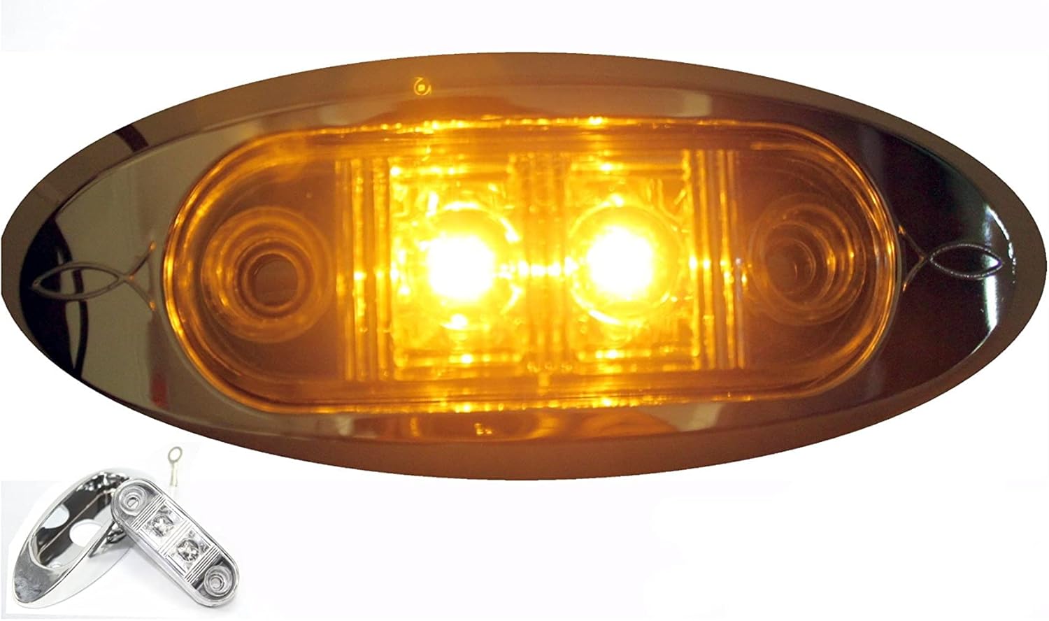 18 LED Oval Oblong Clearance/Side Marker Light Surface Mount with Chrome Bezel Amber Clear Lens for TRUCK TRAILER 2"