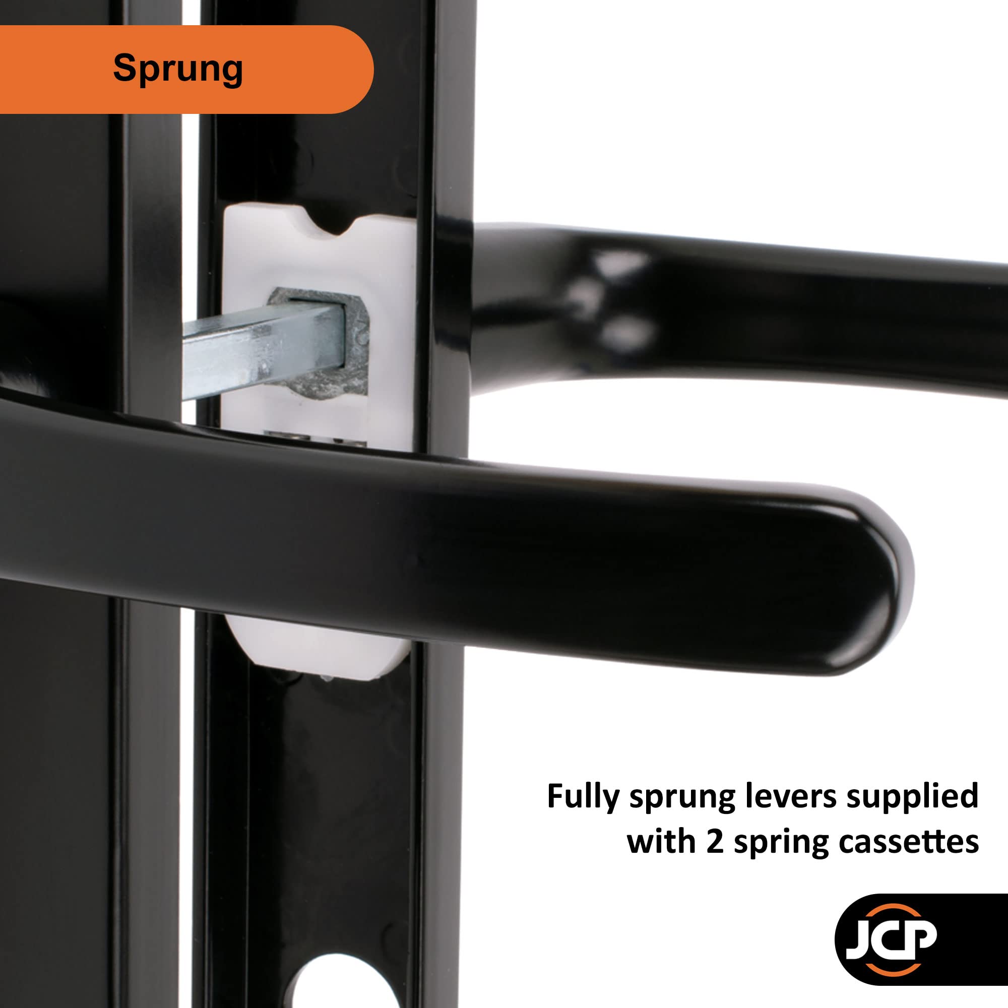 JCP PRO uPVC Door Handle Pair Set Sprung 92 PZ 92mm, Backplate 242mm x 34mm (210mm Screw Centres, Black) - Image 4