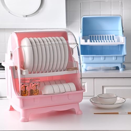 Miniatura 9 de Pilipane Escurridor de platos, soporte para secadora de botellas con tapa de cubierta y escurridor extraíble, soporte para utensilios y tazas para