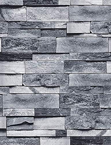 ConCus-T Papel Pintado De Ladrillo Gris Papel Pintado 3D Engrosado Autoadhesivo Papel De Contacto De Encimera Ladrillo De Piedra Retro Efecto Decorativo Etiqueta De Mueble De Pared 45 × 300 CM