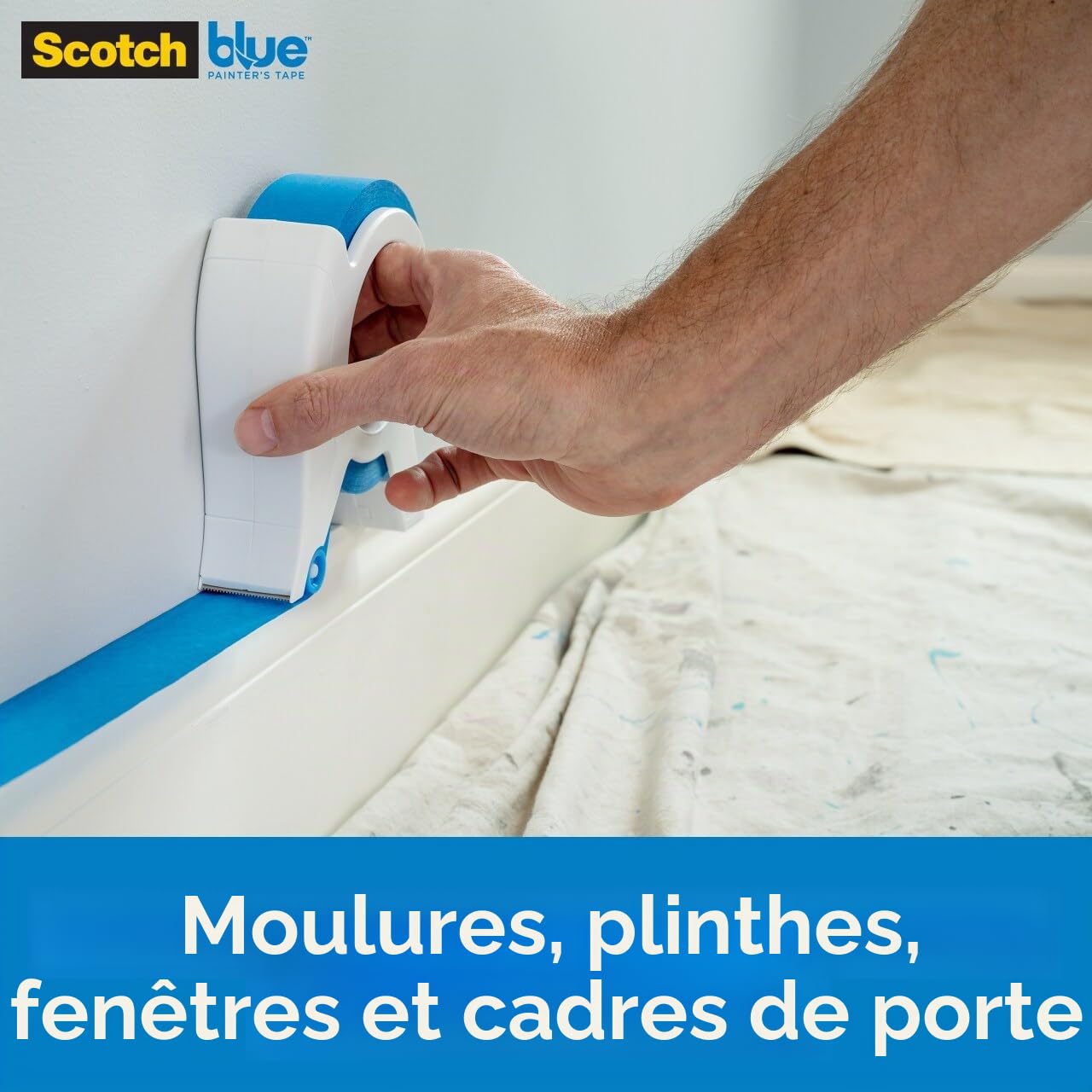 Scotch Applicateur de ruban adhésif bleu pour peintre en une seule bande continue, pour garnitures, fenêtres et cadres de porte, 3,6 x 18 m, 1 rouleau de démarrage