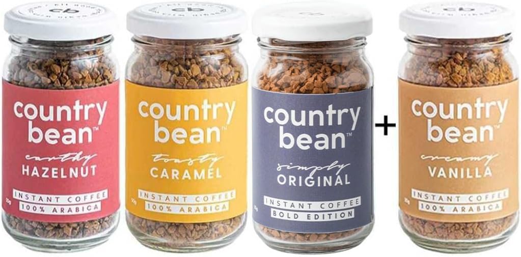 Instant Coffee Powder With Hazelnut, Caramel, Vanilla And Original Flavors, Glass Bottle 50 Gm Each - Combo Pack 4