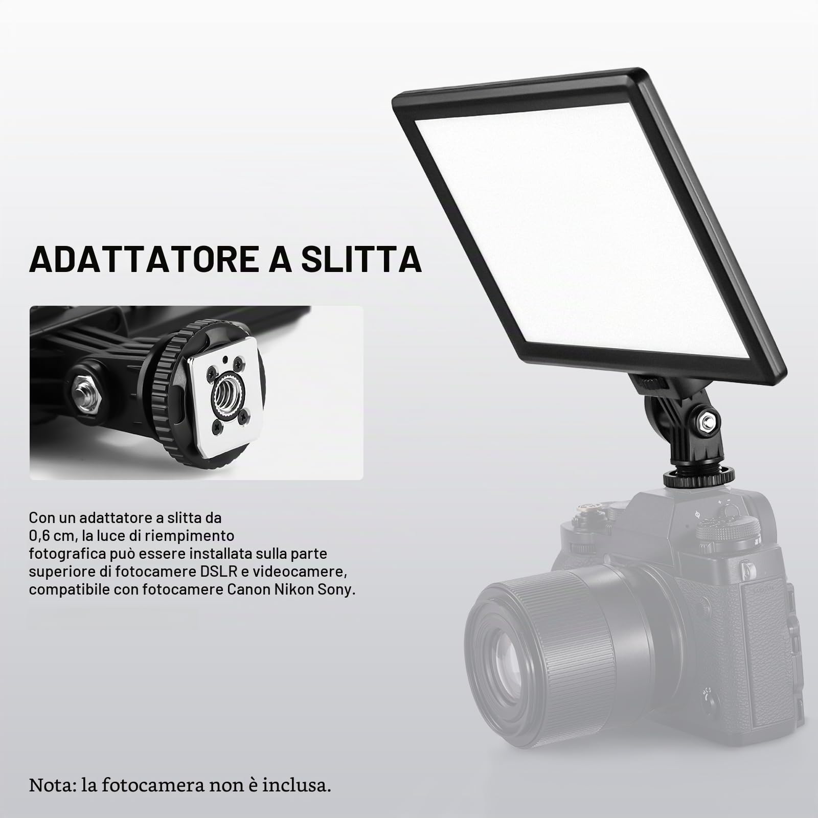 NEEWER 9" Pannello Luce LED, luci soffusa dimmerabile per fotocamera DSLR con mini treppiede, batteria 4000mAh, porte USB tipo C, 3200K~5600K CRI95+ 600Lux per fotografia, video, streaming, NL-116AI