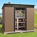 Gizoon 7.4'x5.3' Outdoor Storage Shed Metal Garden Shed with Sliding Lockable Doors, Versatile Tool Bike Shed with Transparent Panel Windows, Outdoor Storage Clearance for Backyard, Patio, Light Brown