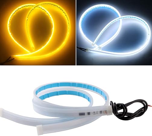 Amazon 車用 シーケンシャル流れる ウインカー Ledテープライト ディライト デイタイムライト 極薄 ホワイト アンバー 2色 切替 切断可能 12v 防水 取り付け簡単 粒がみえない 60cm 2本セット ウィンカー サイドマーカー 車 バイク