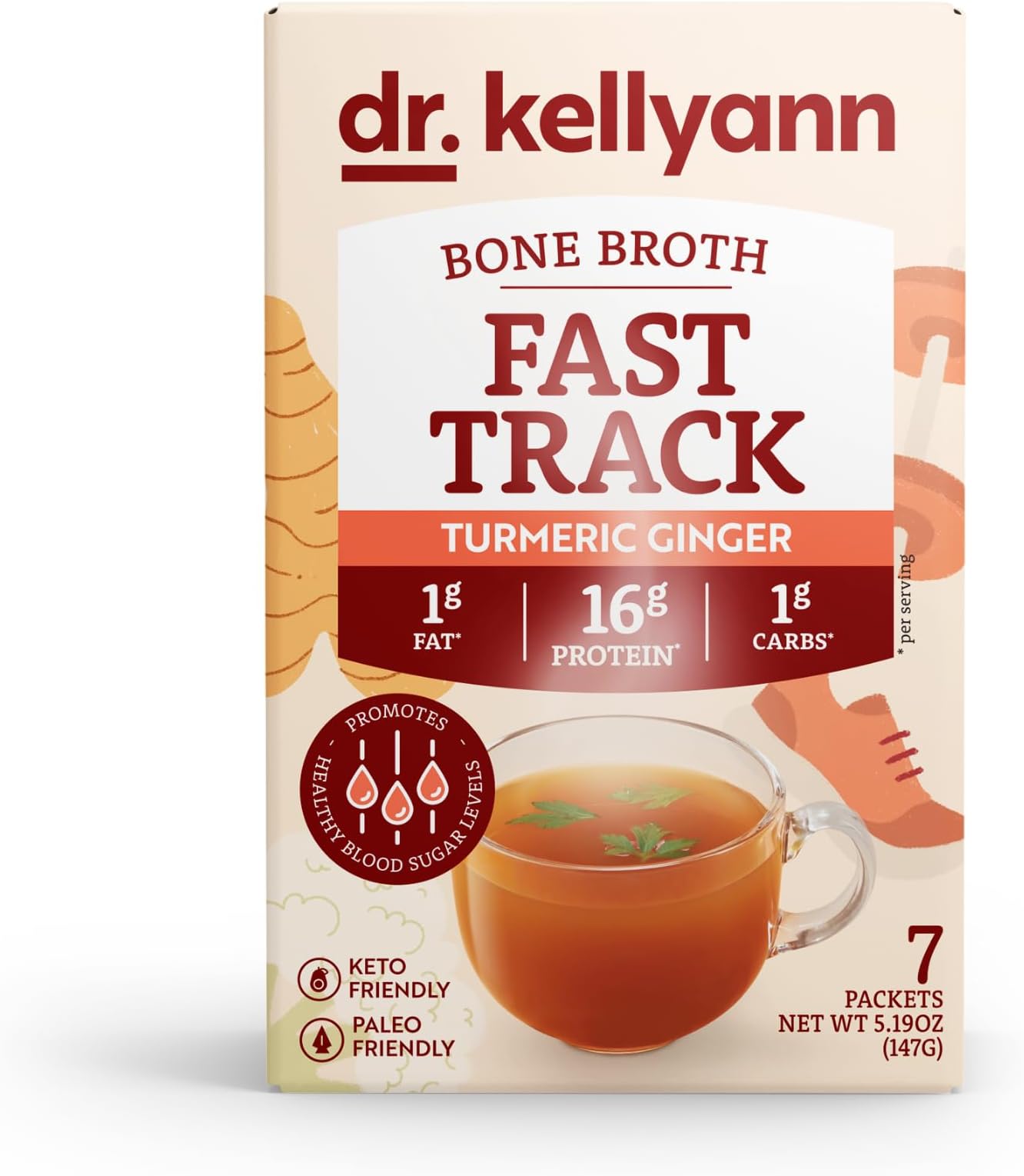 Fast Track Bone Broth Packets (7 Servings) – 16g Protein, Grass-Fed Hydrolyzed Collagen, Keto & Paleo-Friendly, 1 Box