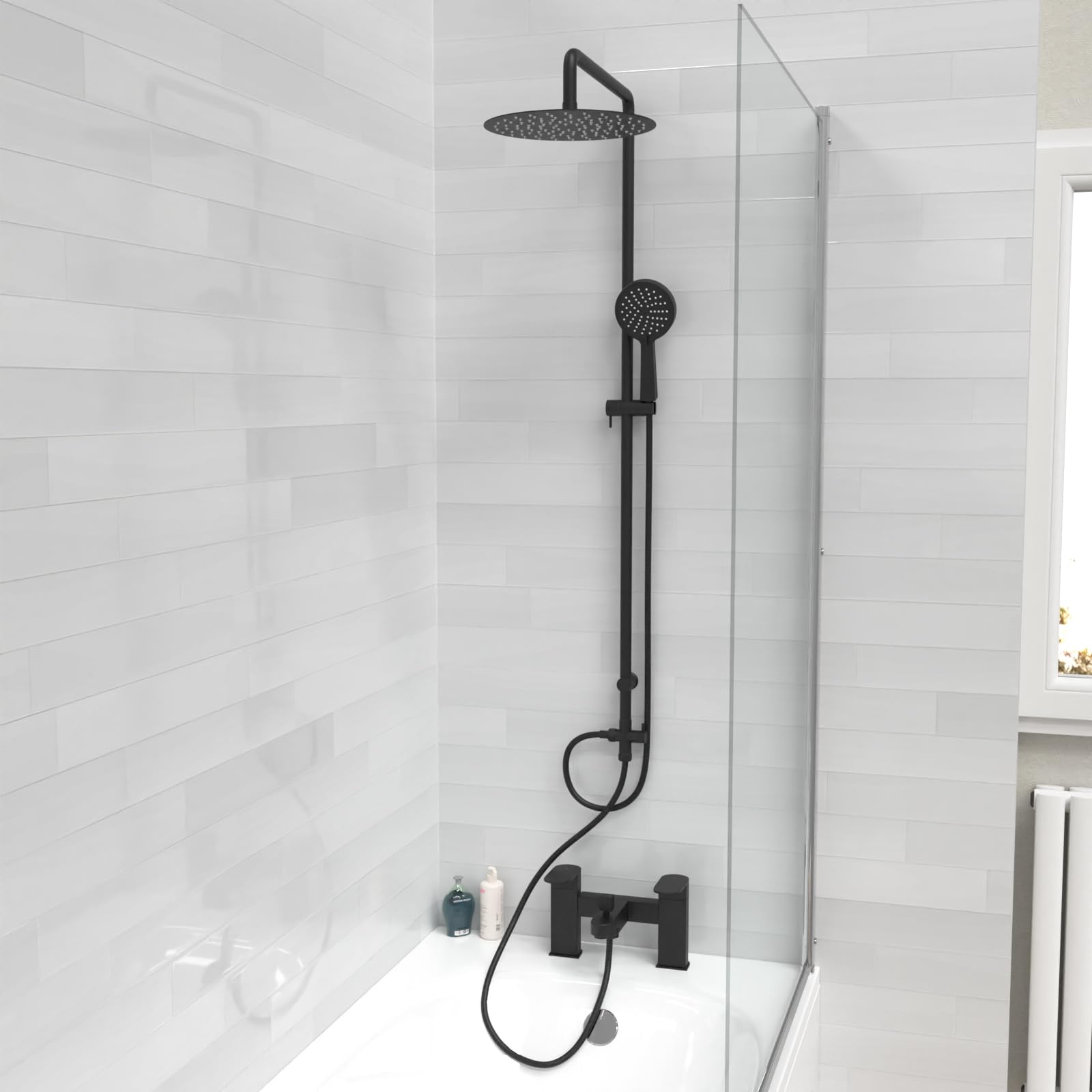 Nes Home Round Riser Rail Shower Kit With Bath Filler Tap & Handset Matte Black 8808732857891