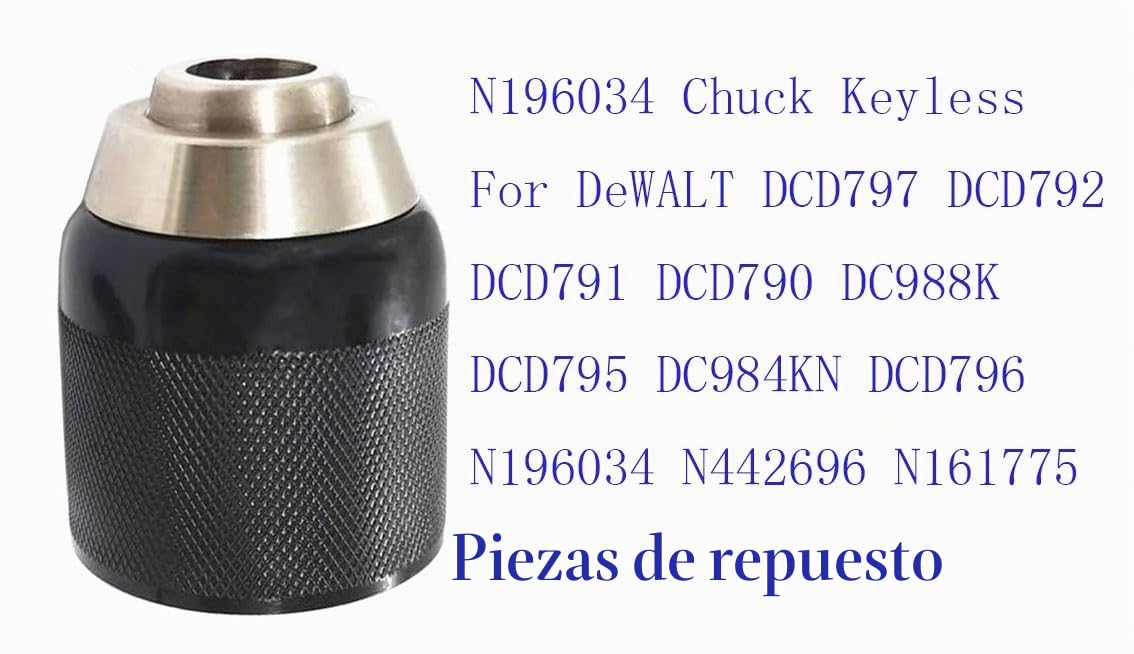Portabrocas sin llave N196034 para DeWALT DCD797 DCD792 DCD791 DCD790 DC988K DCD795 DC984KN DCD796 N196034 N161775 N442696