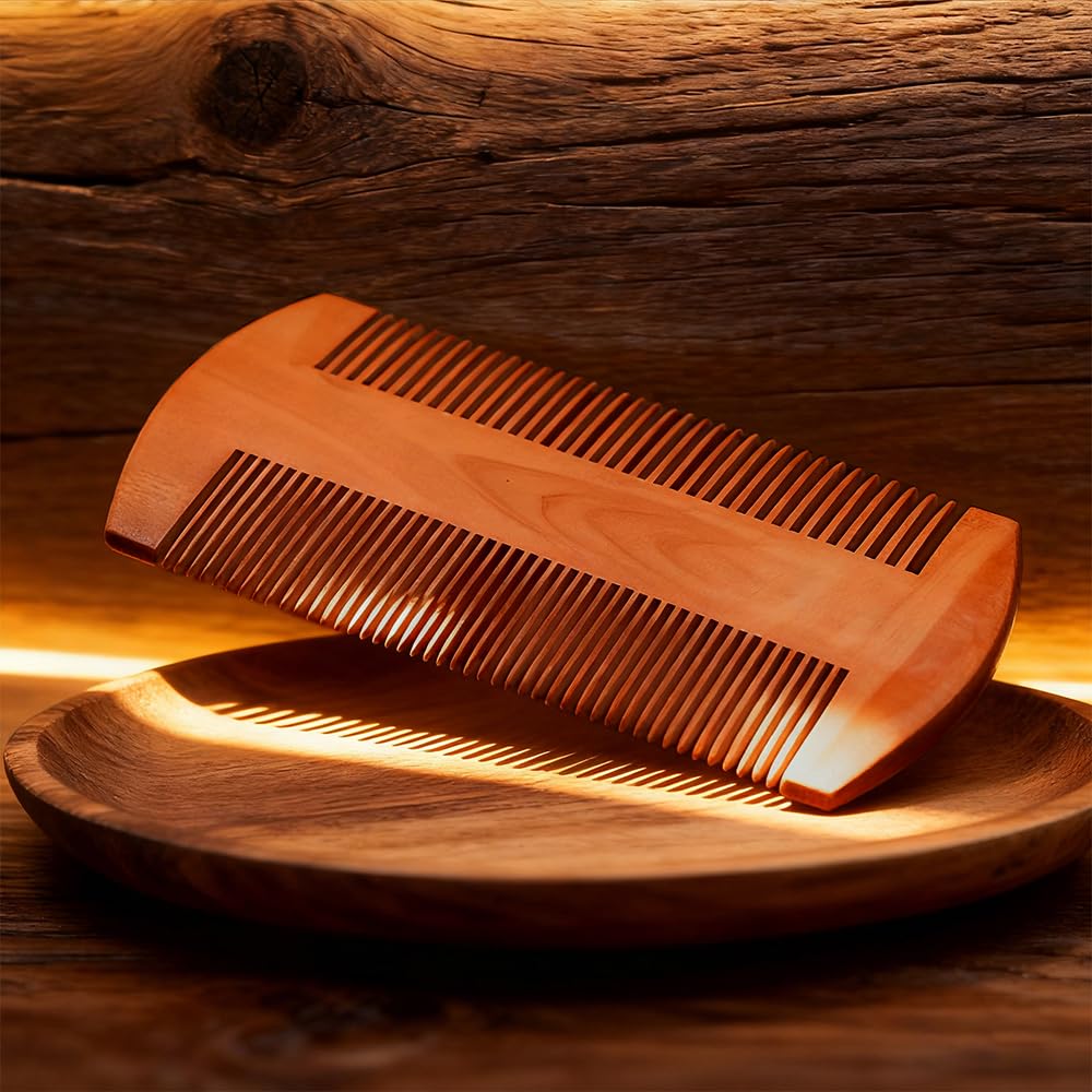 Sandalwood Beard Comb for Men - Pocket Size Wooden Beard Comb, Fine & Wide Teeth, Natural Premium Grooming Tool for Beards and Mustaches