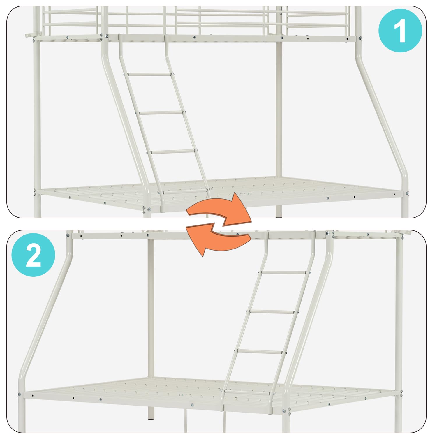 MEUBLE Cosy Litera 3 Personas Marco de Camas Infantil 90 & 140x190cm de Metal con Somier Barandilla y Escalera Estructura Tubular para Niño Dormitorio Casa, Blanco