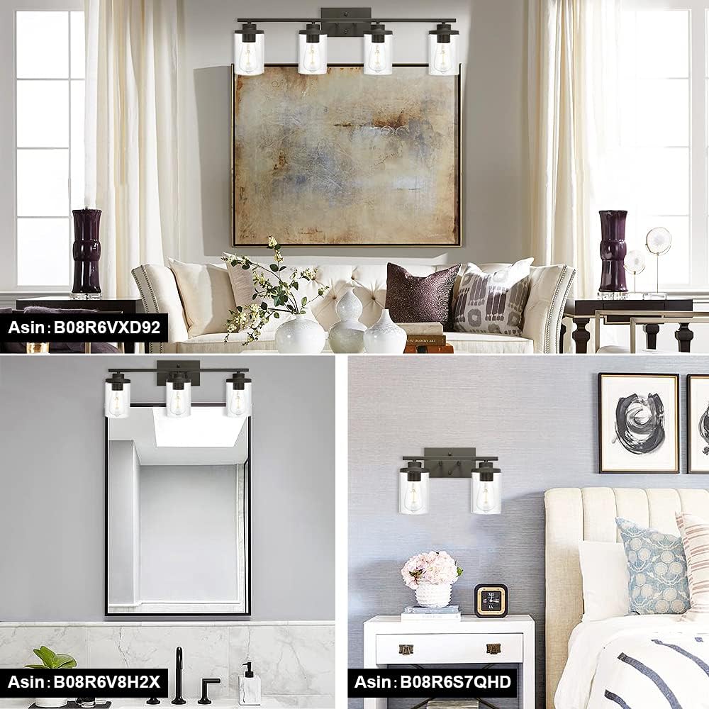 Exclusive Discount 90% Price QueeuQ Bathroom Vanity Light Fixtures Oil Rubbed Bronze Finished 4-Light with Clear Glass Shade Contemporary Wall Sconces Bathroom Lighting Wall Mount Lamp for Kitchen Entryway Living Room Hallway