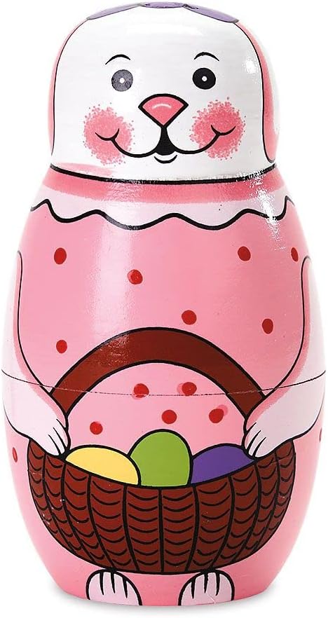 Lillian Vernon Hand Painted Wooden Easter Bunny Nesting Doll Set - Holiday Home Decor, Spring Themed Table Decorations, Matryoshka Toys, 6 Inches Tall, Set of 5 Figurines