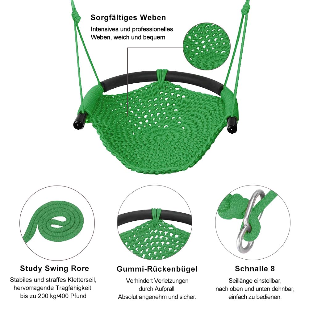 Columpio de punto a mano para niños con cuerdas ajustables, juego de columpio de cuerda resistente y seguro para interior, exterior, parque infantil, árbol, capacidad de carga de 200 kg