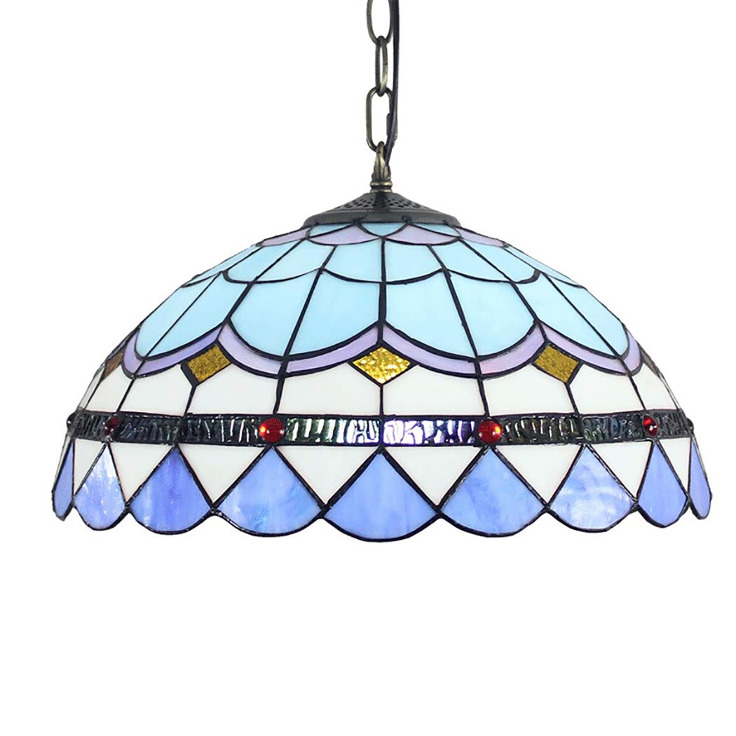 Wdcdyqdh Blue Pendant Lamp Modern Minimalist Plaid Mediterranean Lampshade With Wrought Iron Sucker For Living Room Study E27 220V 16Inch