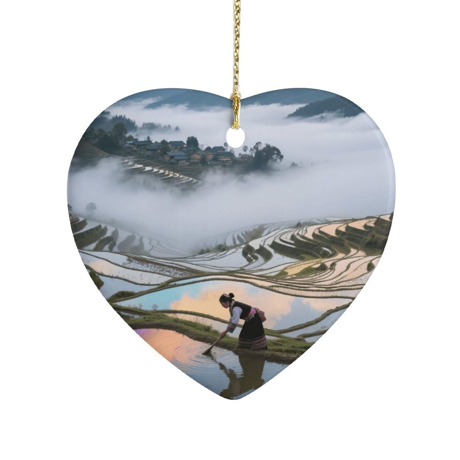 Fekiloot Style Hani Terraces And Sea Of ​​Clouds Ceramic Ornament Home Decor Keepsake