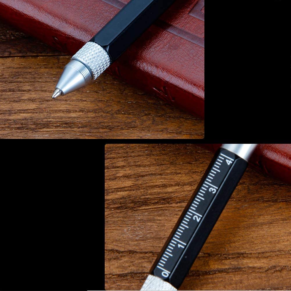 6-In-1 Key Ring Pen Practical Keychain Stylus Multifunctional Ballpoint Pen Durable Scale Key Pen — view 3