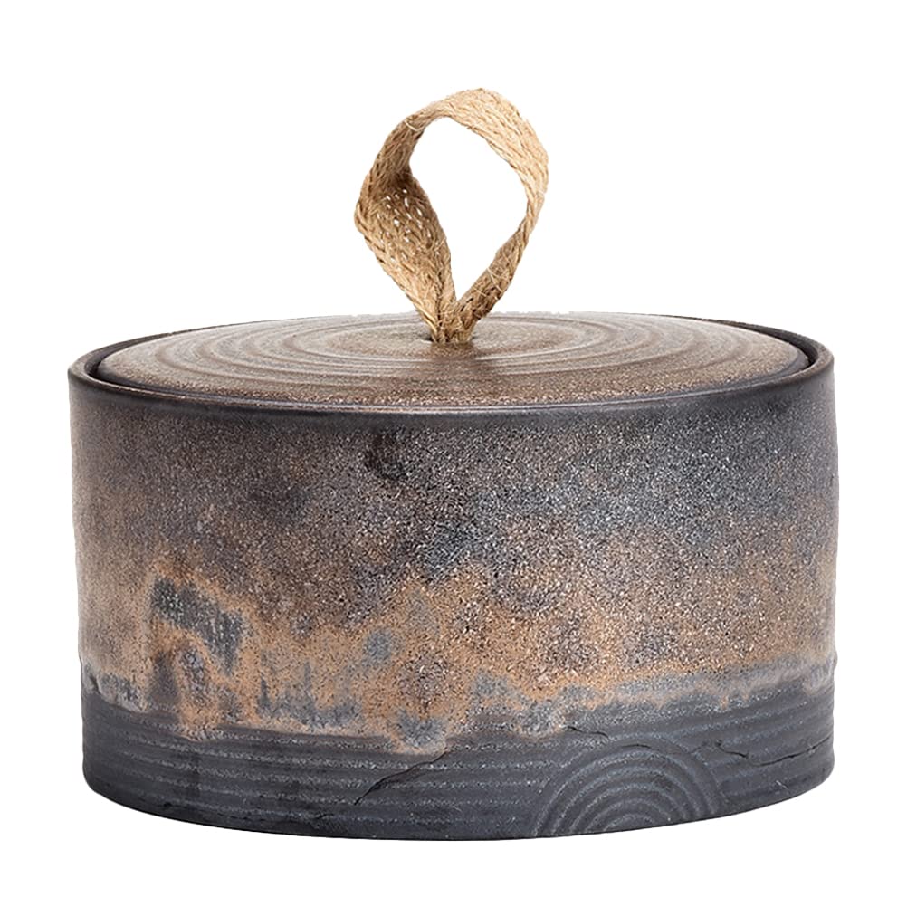 Bote de Té de Cerámica de 500ml Tapa Sellada y Diseño Japonés Retro Recipiente Adecuado para Almacenar Té Negro en Casa