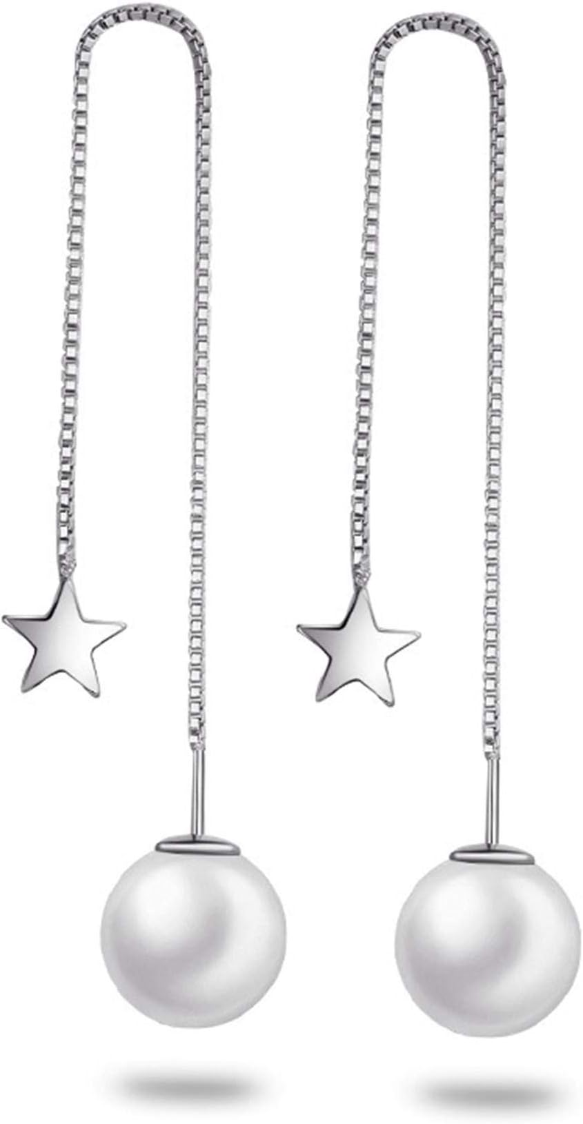 Fashion Silver Chain Star & Pear Pendant Dangle Earrings for Women