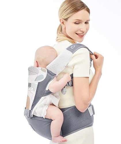 Miniatura 7 de Bebamour - Portabebés delantero y trasero para llevar de bebé a bebé con extensor de cintura 3 almohadillas para babear color gris nuevo
