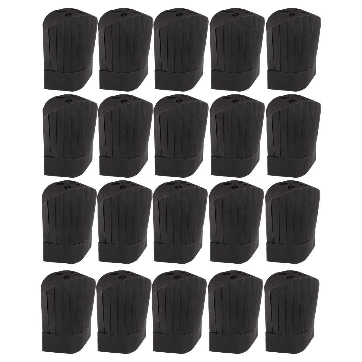Gorro de Chef Pack de 20 Unidades Desechable Negro 12 Pulgadas de Papel y Ecológico Cómodo para Cocinar en Cocina Profesional