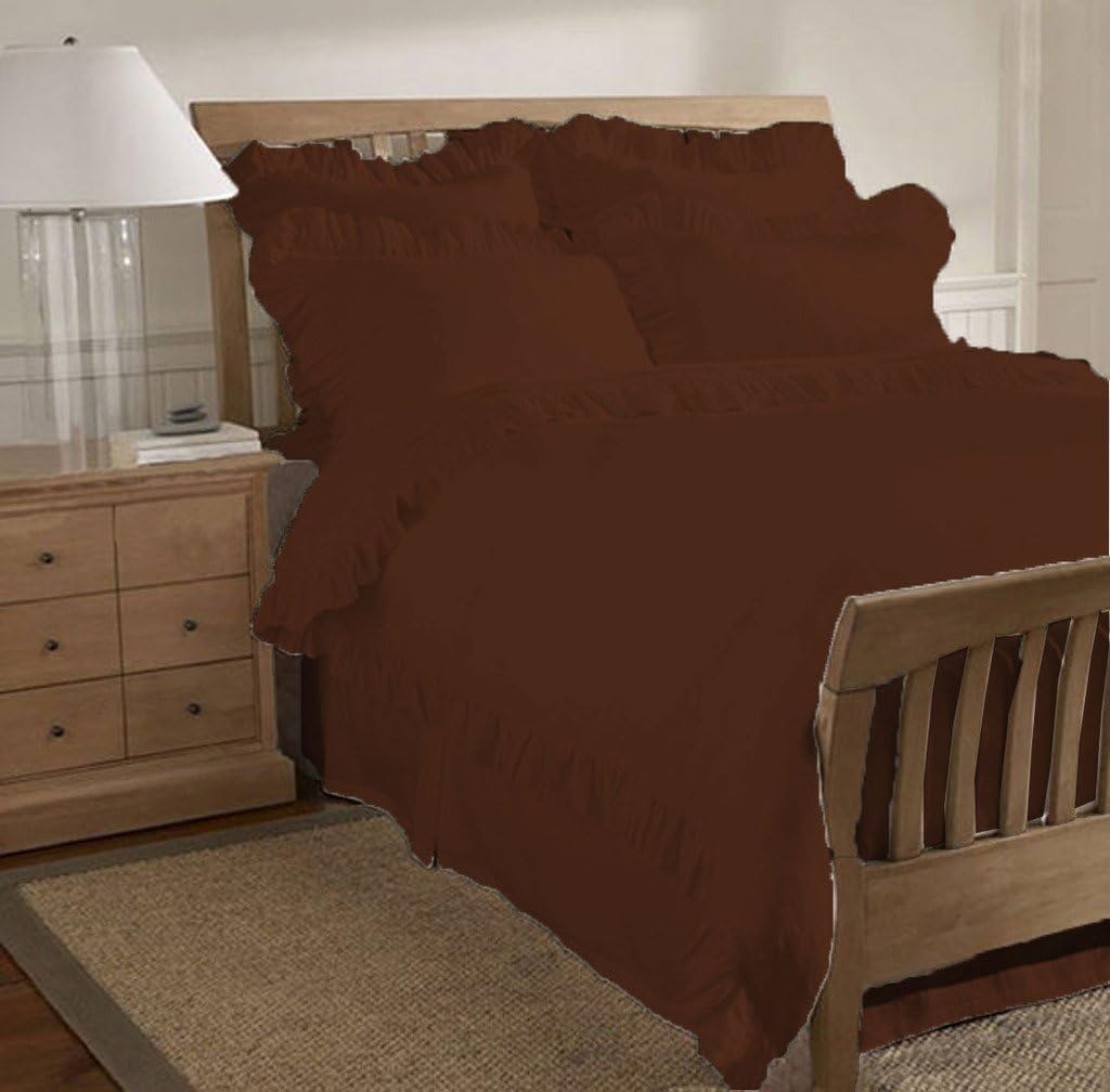 Scala Bedding 300 TC Egyptian Cotton 1 Piece Edge Ruffle Traditional Duvet Cover Full/Queen Chocolate