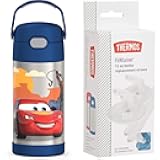 FUNTAINER 12 Ounce Cars Kids Stainless Steel Water Bottle with Straw, Carry Handle and 2 Replacement Straws for FUNTAINER 12 Ounce Bottle